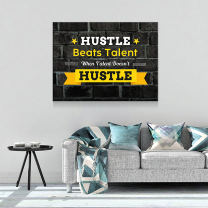 Hustle Beats Talent Motivational Canvas Wall Art