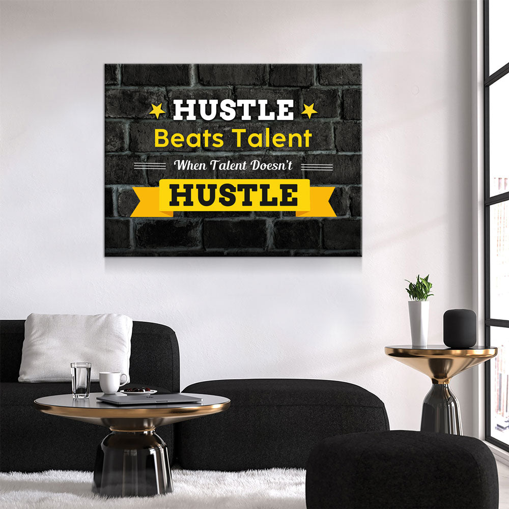 Hustle Beats Talent Motivational Canvas Wall Art