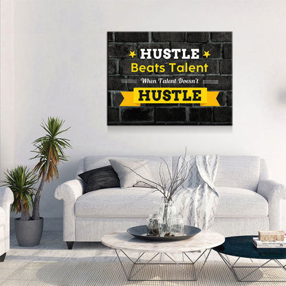 Hustle Beats Talent Motivational Canvas Wall Art