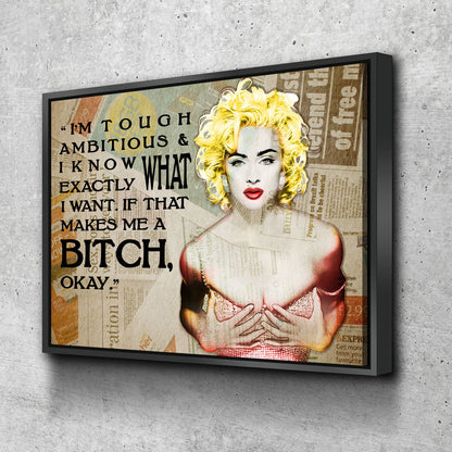 Tough Ambitious motivational quote canvas wall art in a modern bedroom