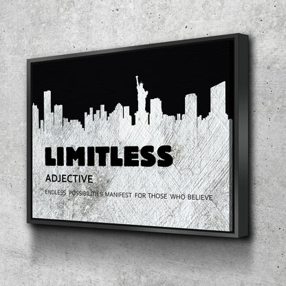 Limitless motivational canvas print with New York City skyline