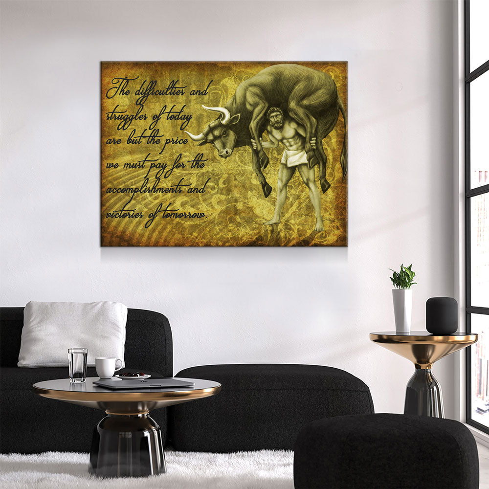 Milo Of Croton Canvas Wall Art, Olympian Wrestler Quote