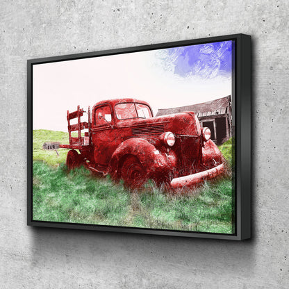 Old Red Farm Truck Canvas Wall Art