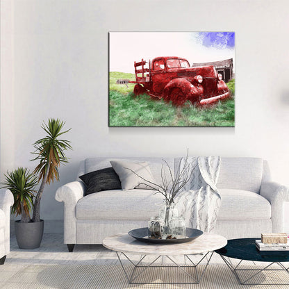 Old Red Farm Truck Canvas Wall Art