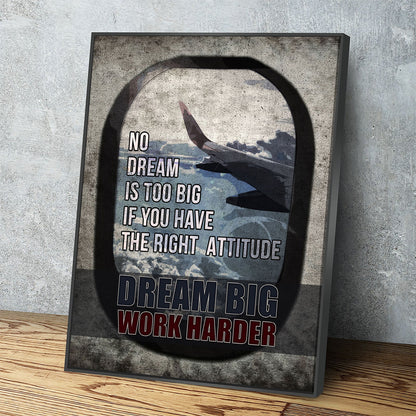 Dream Big Work Harder motivational canvas wall art in an office
