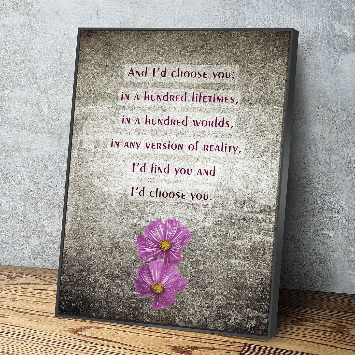Romantic hundred lifetimes quote canvas wall art for couples