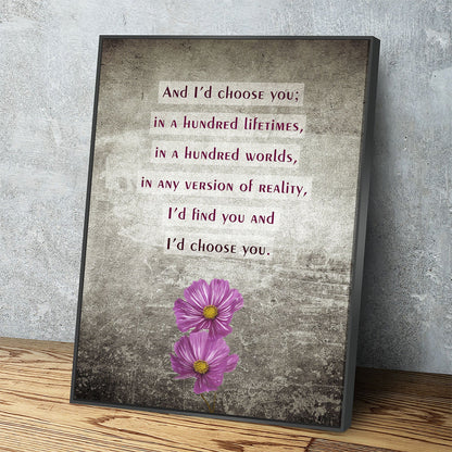 Romantic hundred lifetimes quote canvas wall art for couples