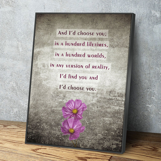 Romantic hundred lifetimes quote canvas wall art for couples