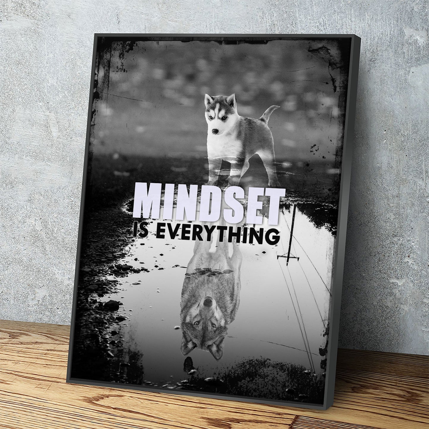 Mindset Is Everything husky wolf motivational canvas wall art