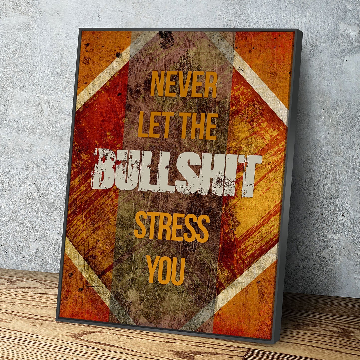Bold motivational canvas wall art in a home office