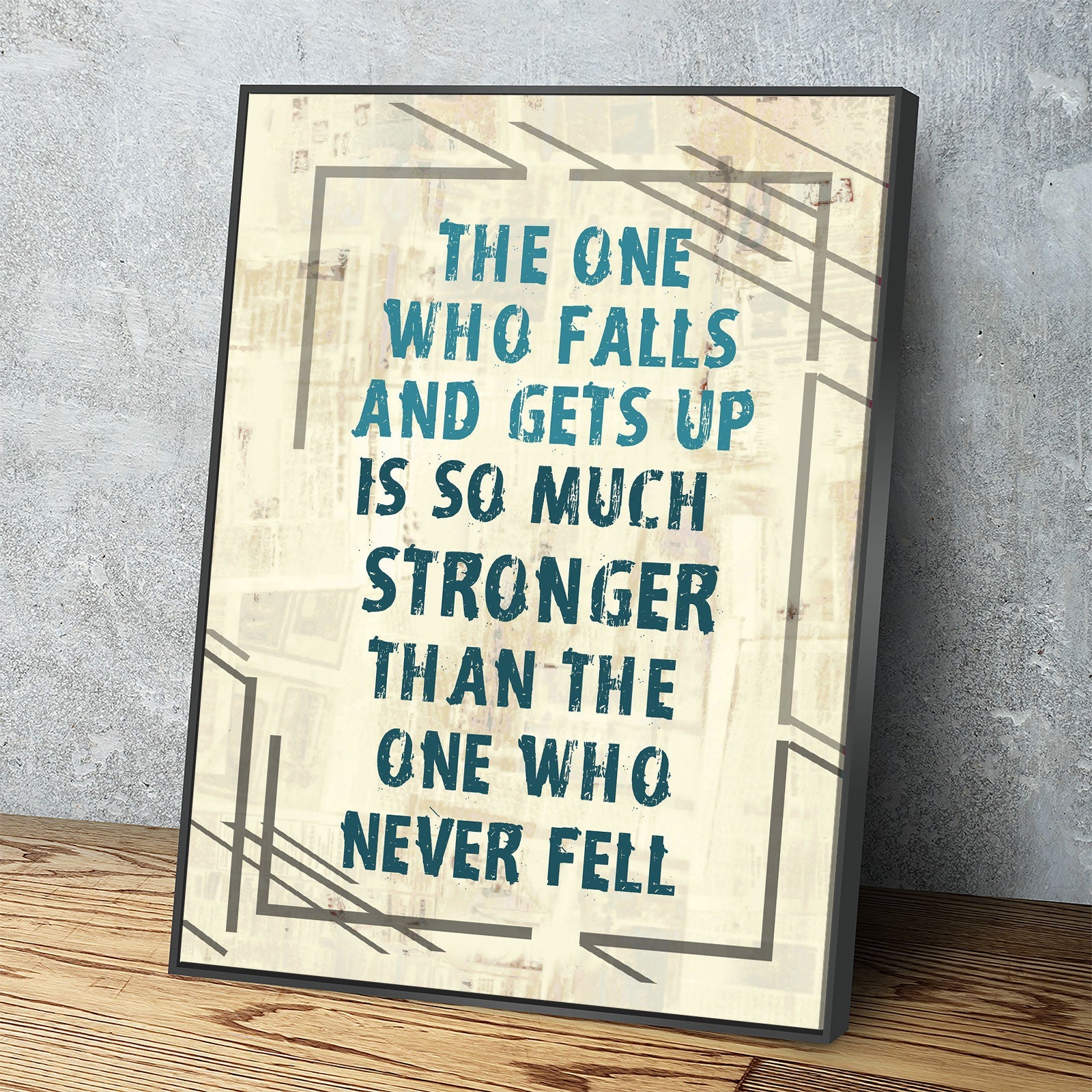 Motivational resilience quote canvas wall art in a home gym