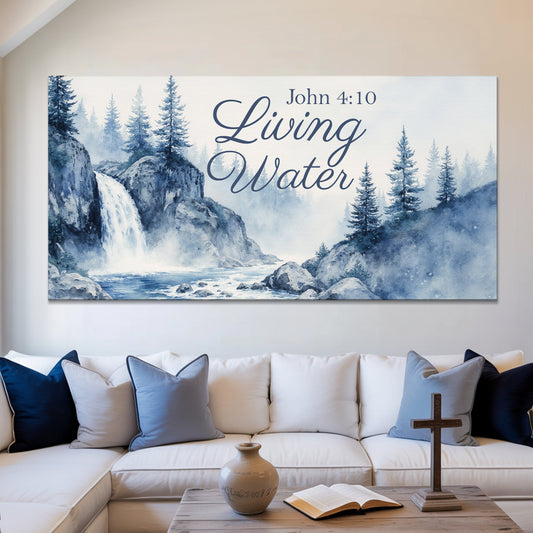 John 4:10 Living Water scripture faith canvas sign — made in the USA, ready to hang