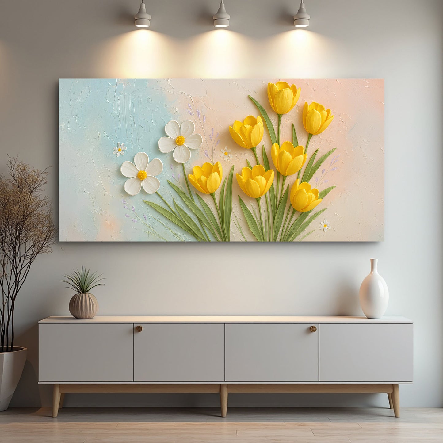 Panoramic floral canvas wall art wide-format bold blooms, gallery-wrapped, made in the USA