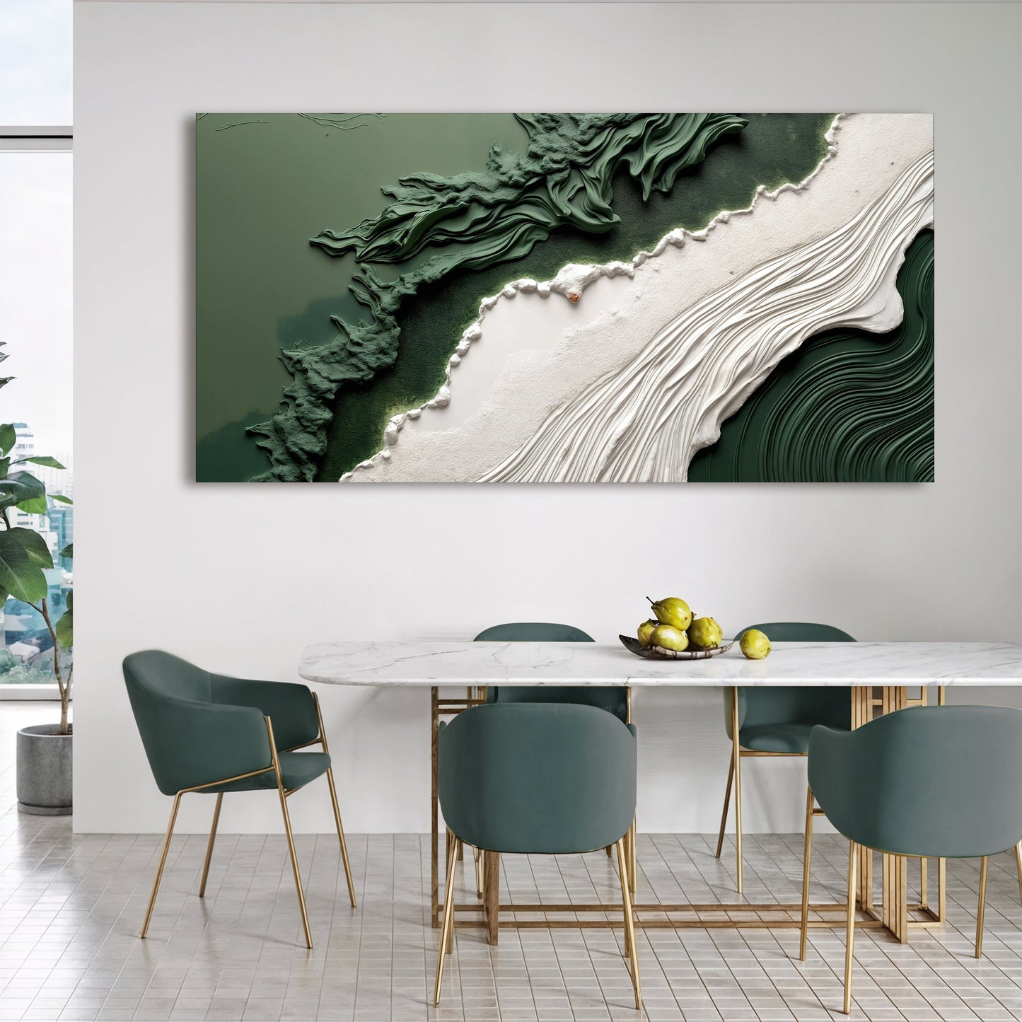 Green rivers abstract canvas wall art VI with layered organic river forms