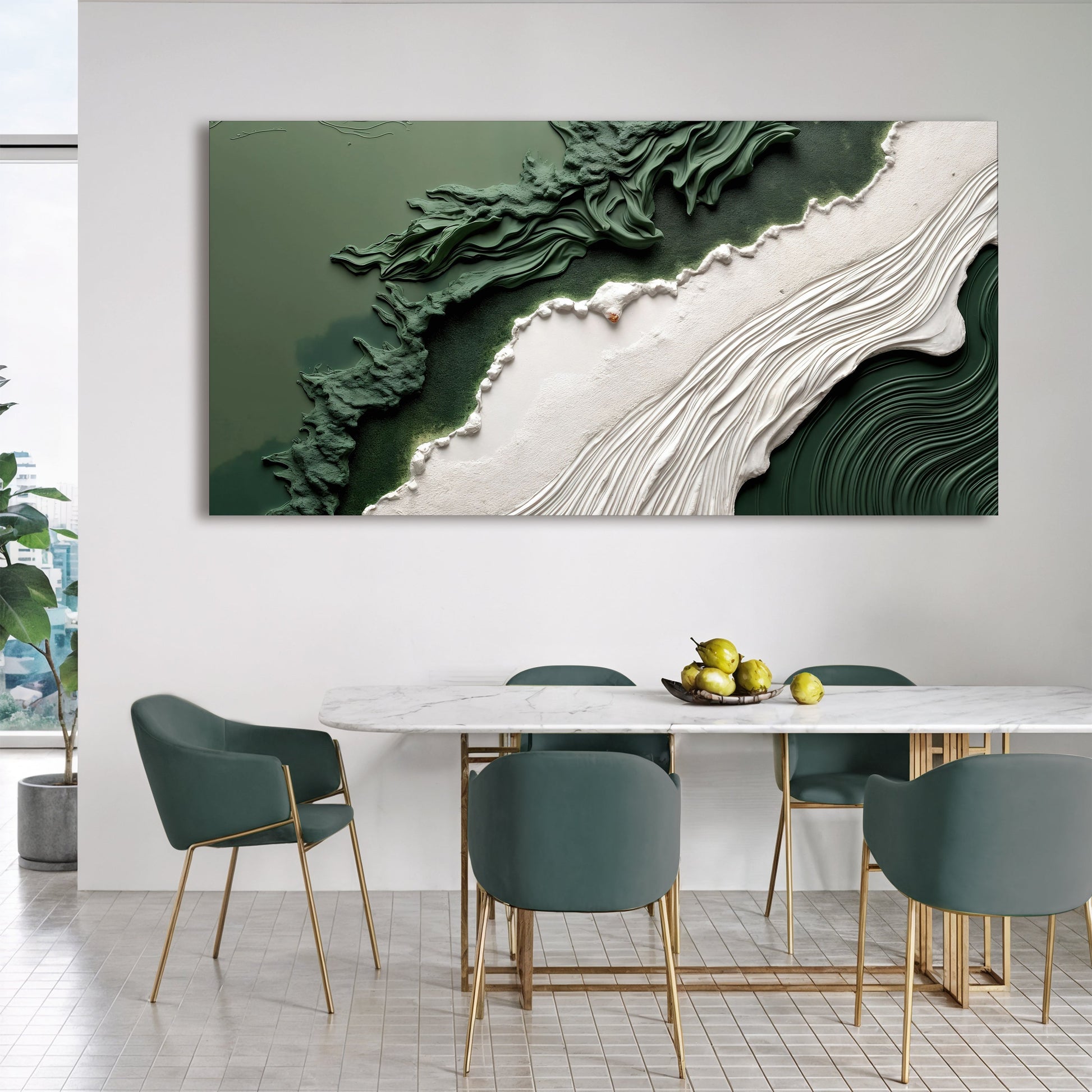 Green rivers abstract canvas wall art VI with layered organic river forms