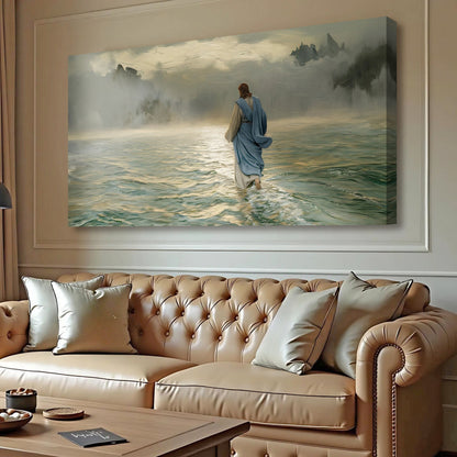 Walking on Water faith canvas wall art with a calm reflective mood, ready to hang
