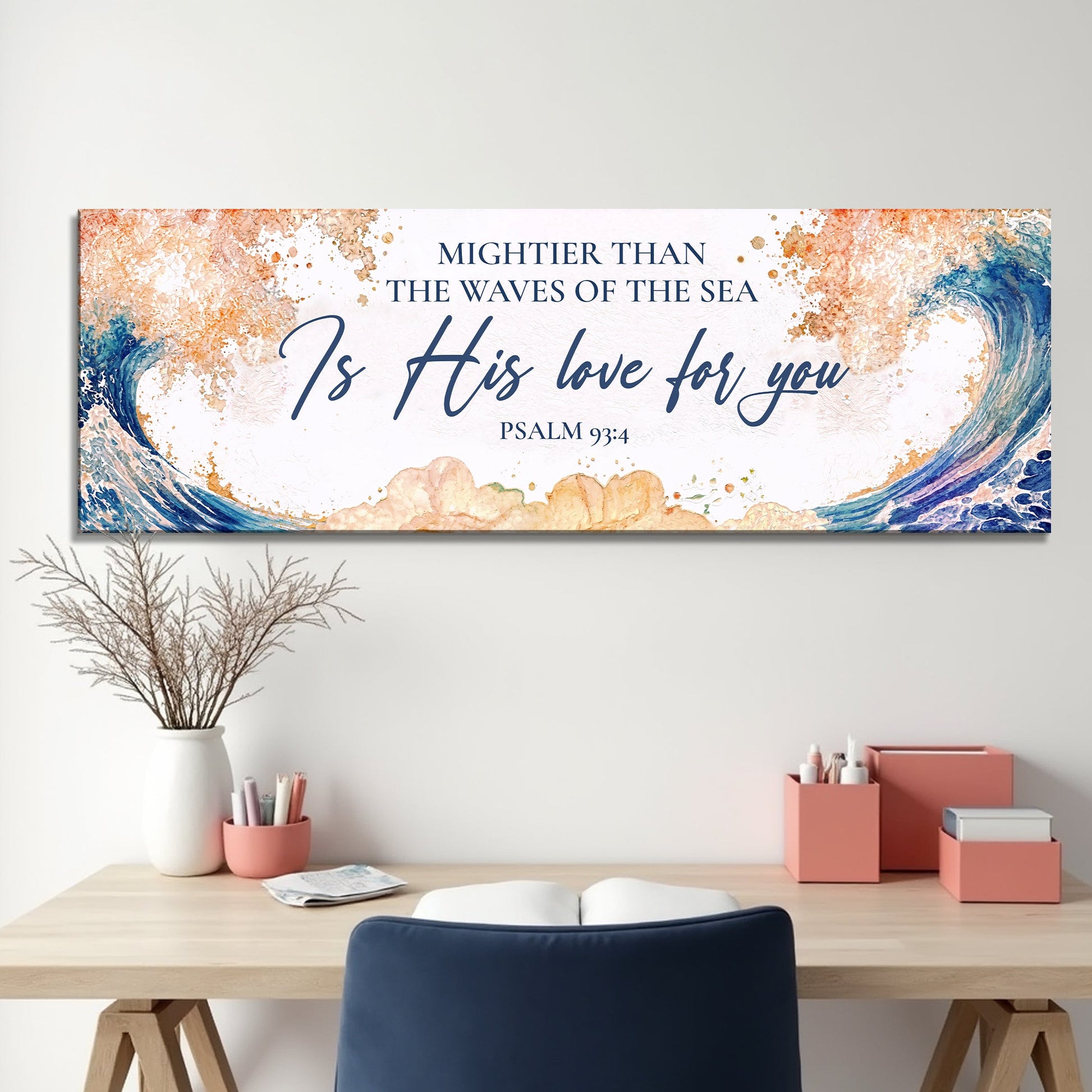 Psalm 93:4 Mightier Than the Waves of the Sea faith canvas wall art, ready to hang