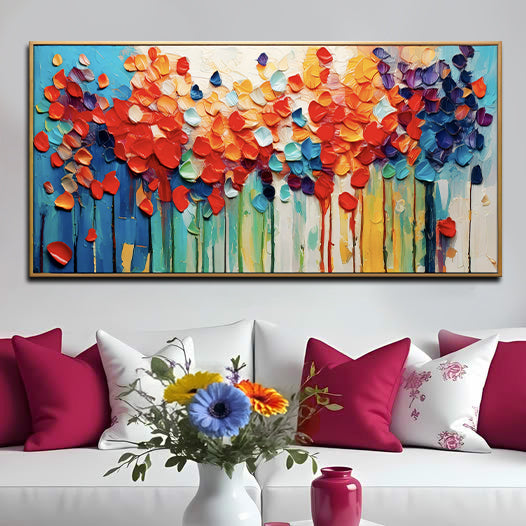 Colorful petals floral canvas wall art with bright rainbow blooms, botanical print