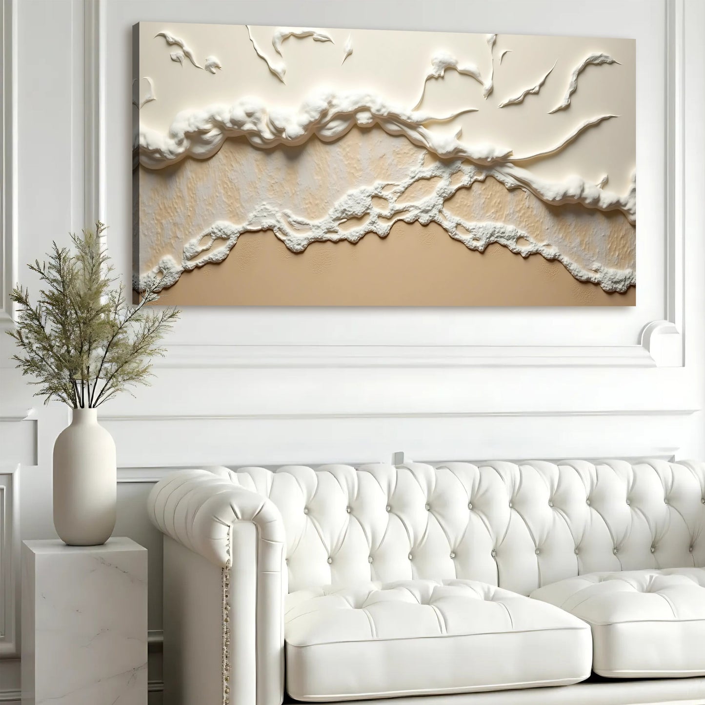 Beige Abstract Ocean Waves Canvas Wall Art