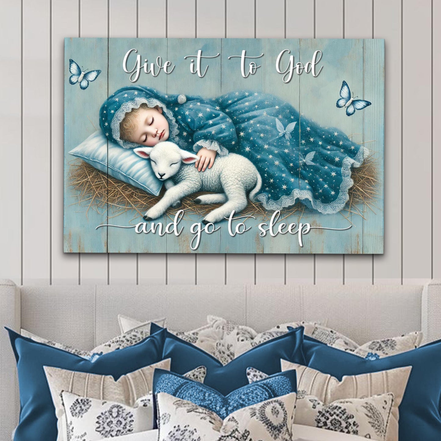 Dark horizontal Give It to God and Go to Sleep faith canvas sign for bedrooms