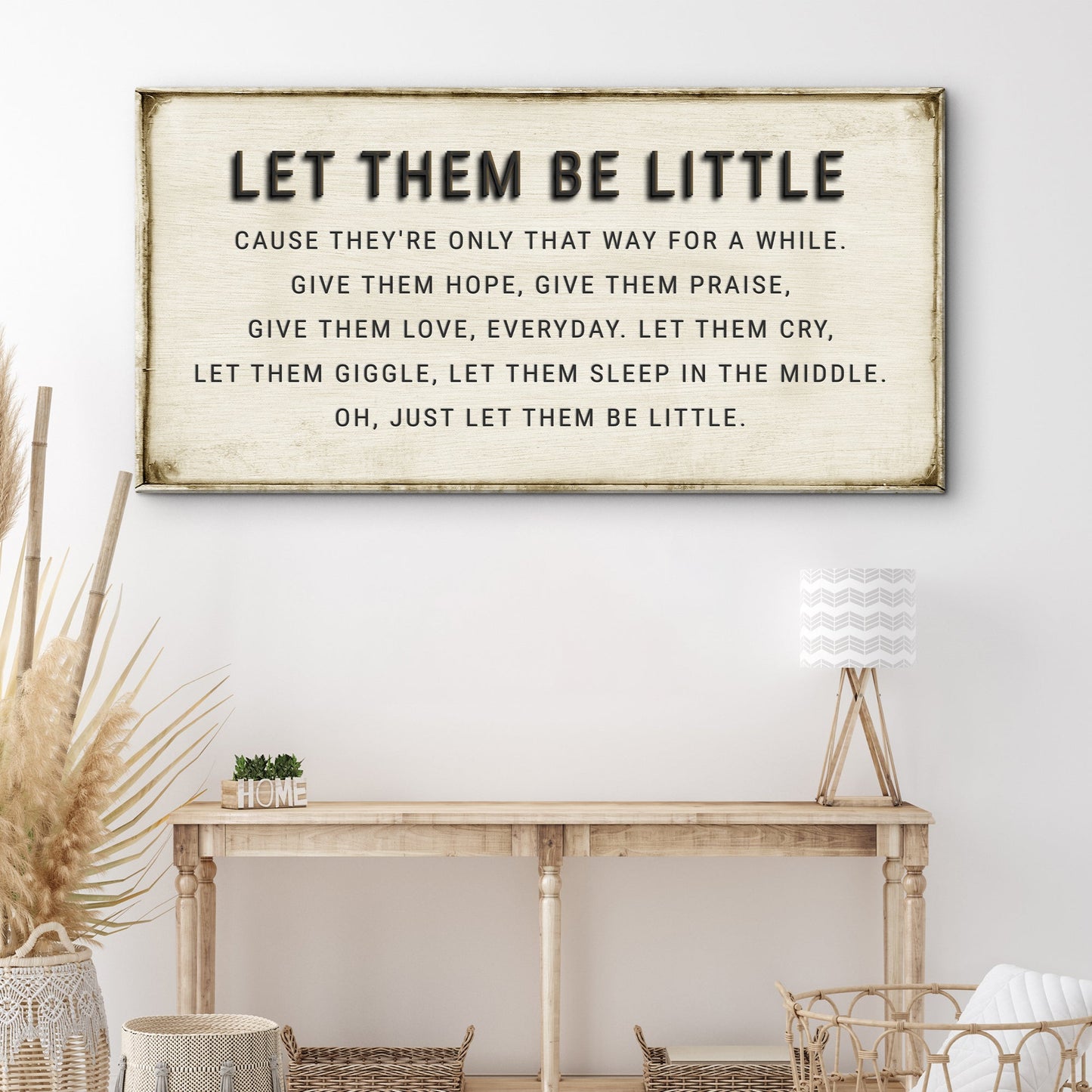 Let Them Be Little playroom canvas wall art with sweet wide-format typography for kids rooms