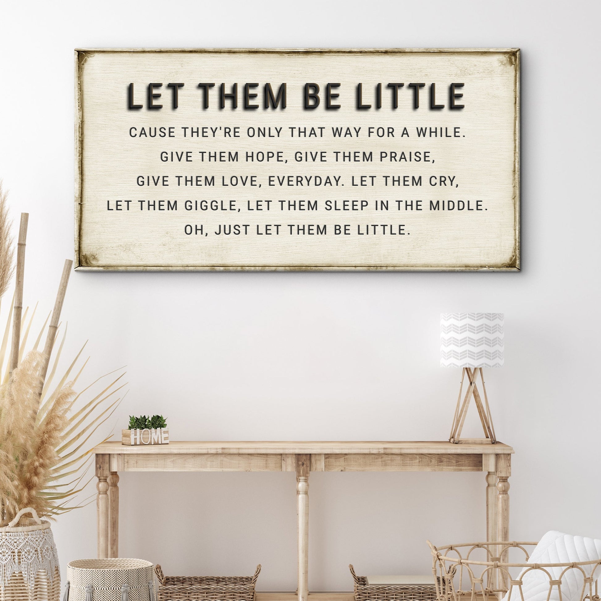 Let Them Be Little playroom canvas wall art with sweet wide-format typography for kids rooms
