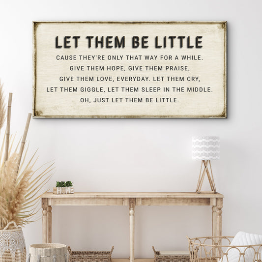 Let Them Be Little playroom canvas wall art with sweet wide-format typography for kids rooms