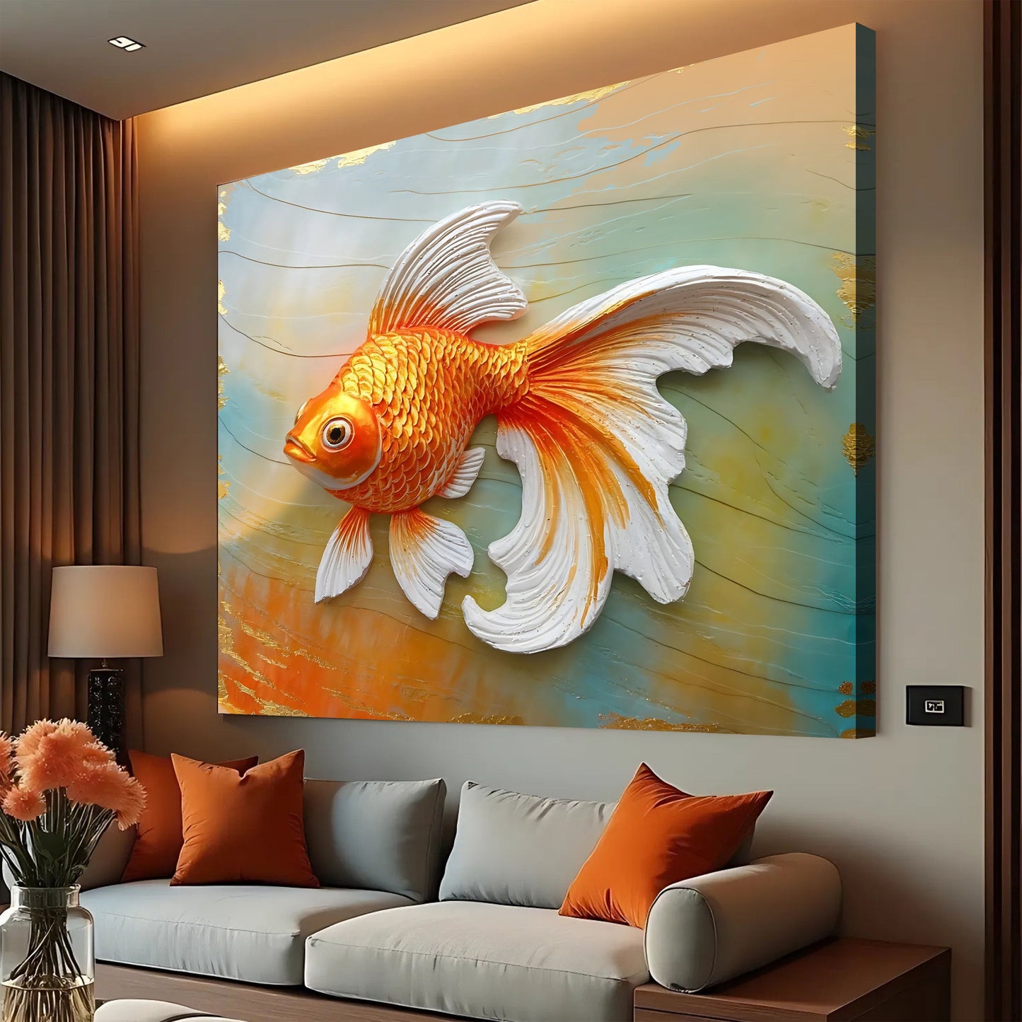 3D goldfish canvas wall art design