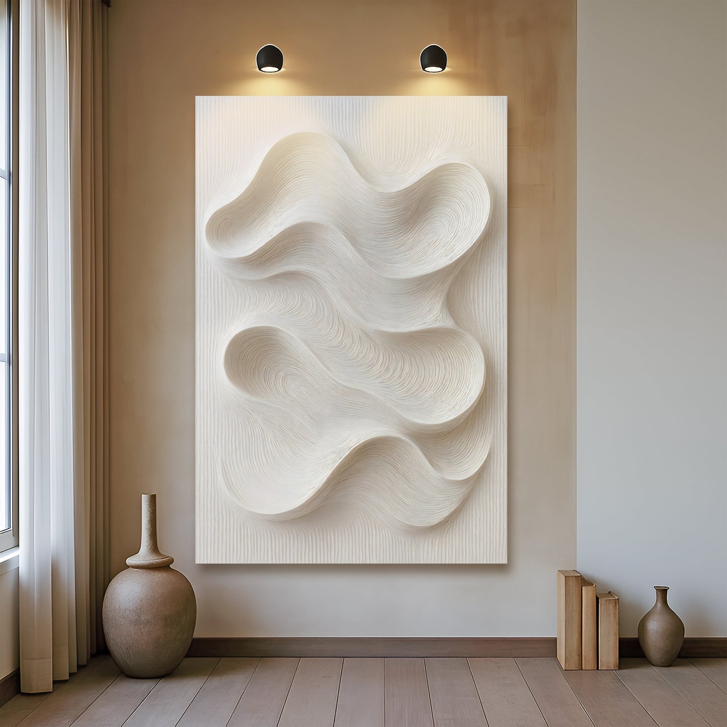 Minimalist waves abstract canvas wall art — soft coastal rhythm gallery wrapped