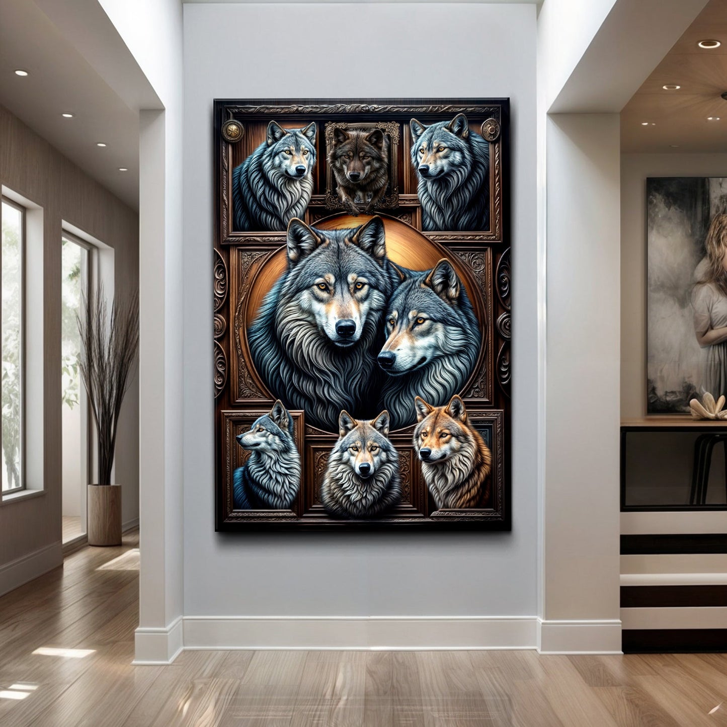 3D wolf collage canvas wall decor with dimensional finish