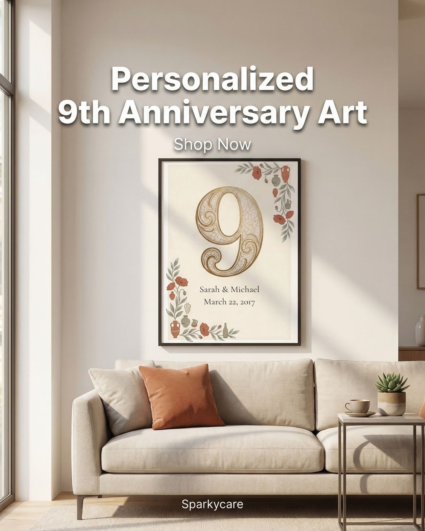 Personalized 9th Anniversary Wall Art