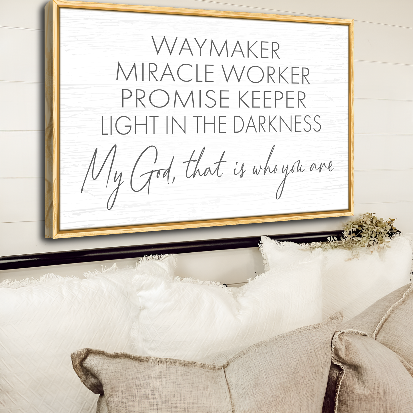 Way Maker Miracle Worker faith sign canvas wall art with inspirational Christian message for home decor