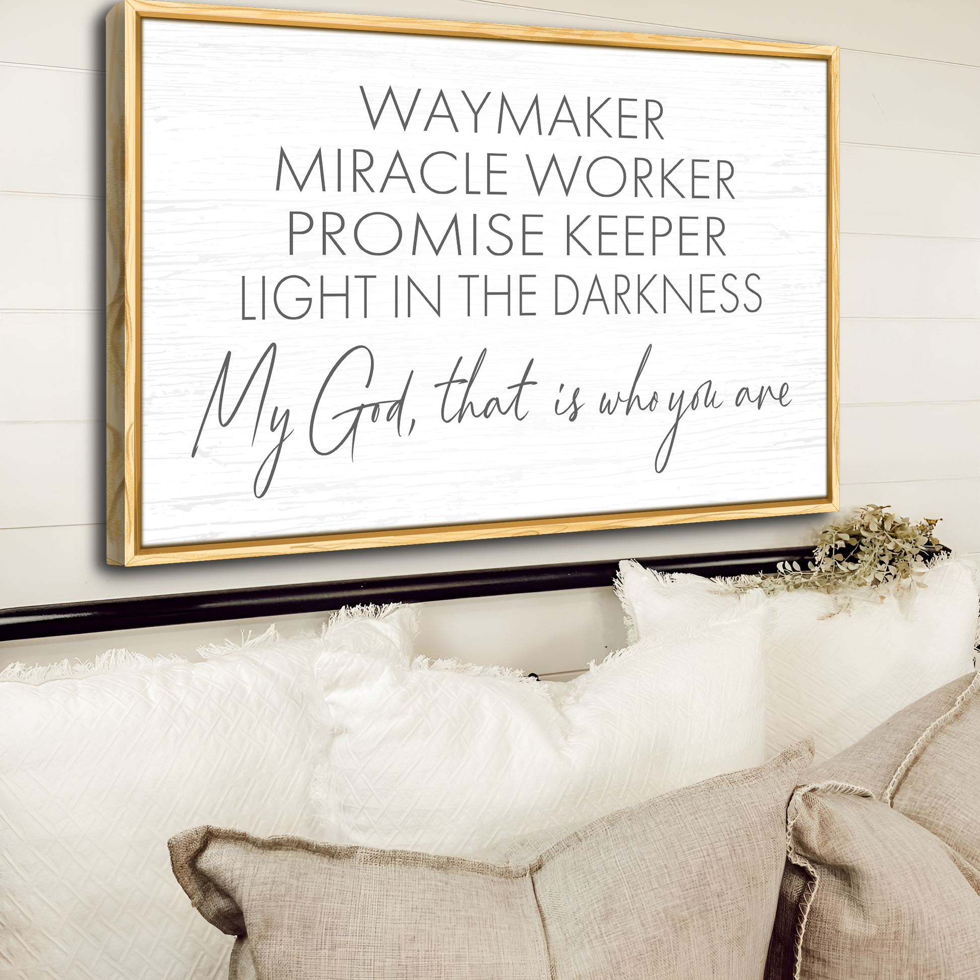 Way Maker Miracle Worker faith sign canvas wall art with inspirational Christian message for home decor