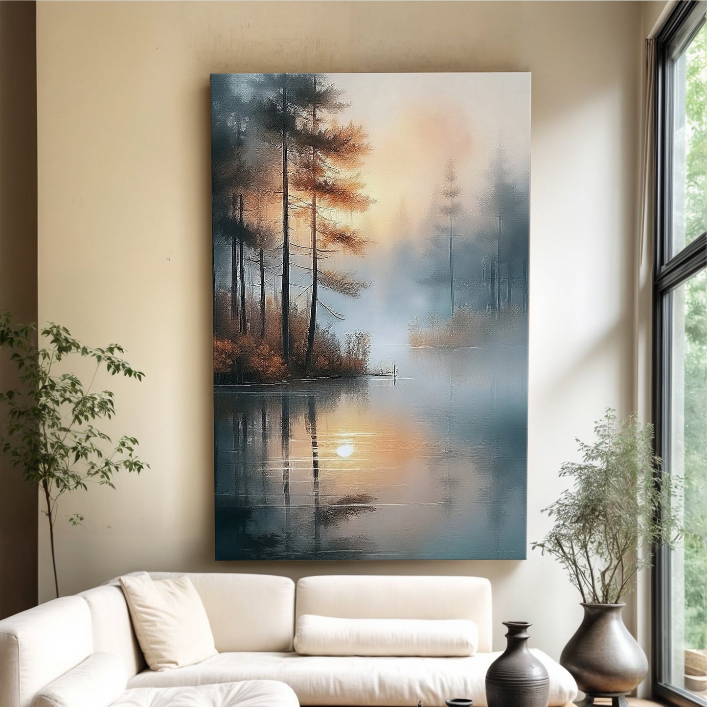 Misty Lake Landscape Canvas Wall Art