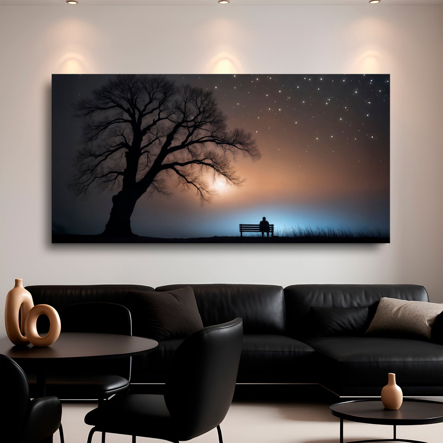 Nature scenery canvas wall art with wide-format serene landscape in modern earthy tones