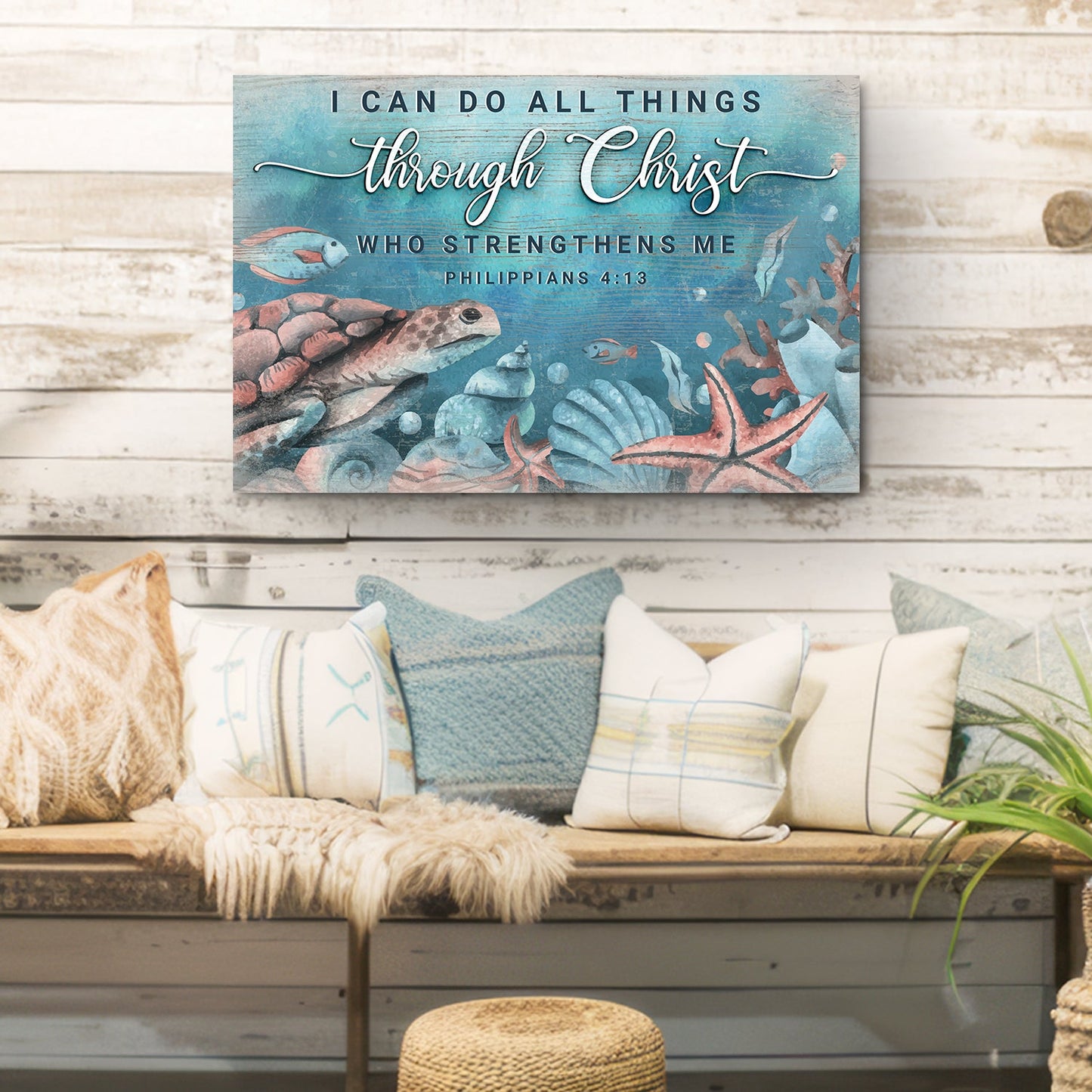I Can Do All Things Through Christ faith canvas sign with clean inspirational lettering