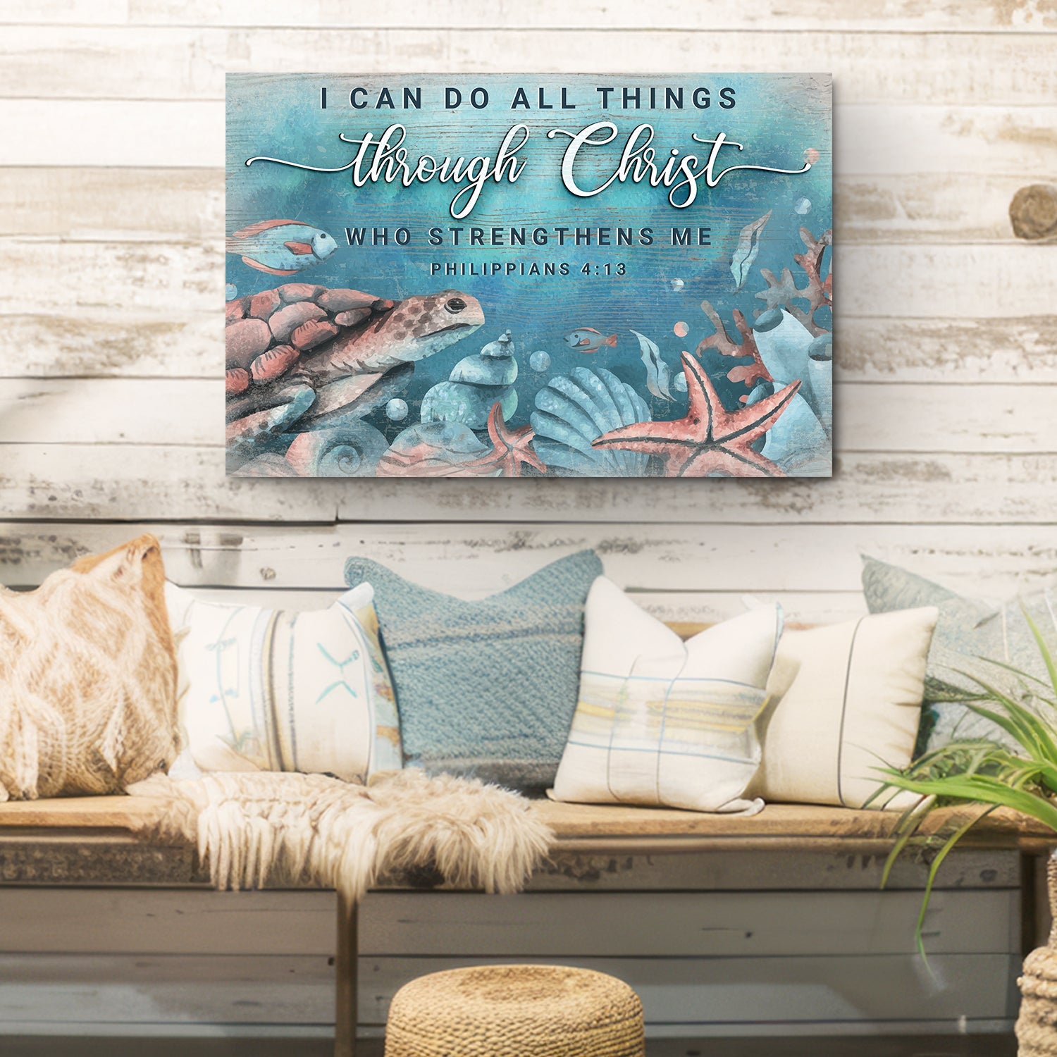 I Can Do All Things Through Christ faith canvas sign with clean inspirational lettering
