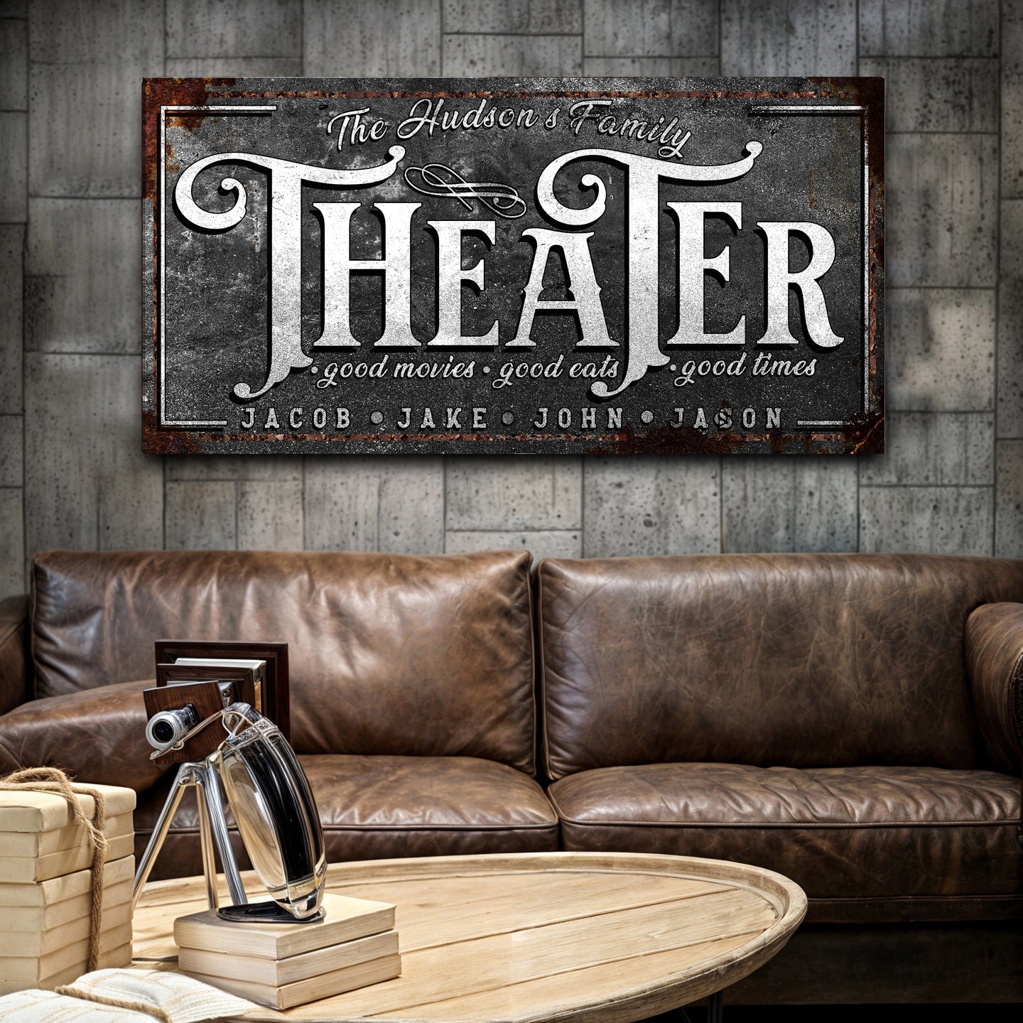 Theater room canvas wall art sign V wide format cinema decor, gallery-wrapped