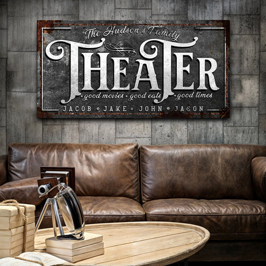Theater room canvas wall art sign V wide format cinema decor, gallery-wrapped