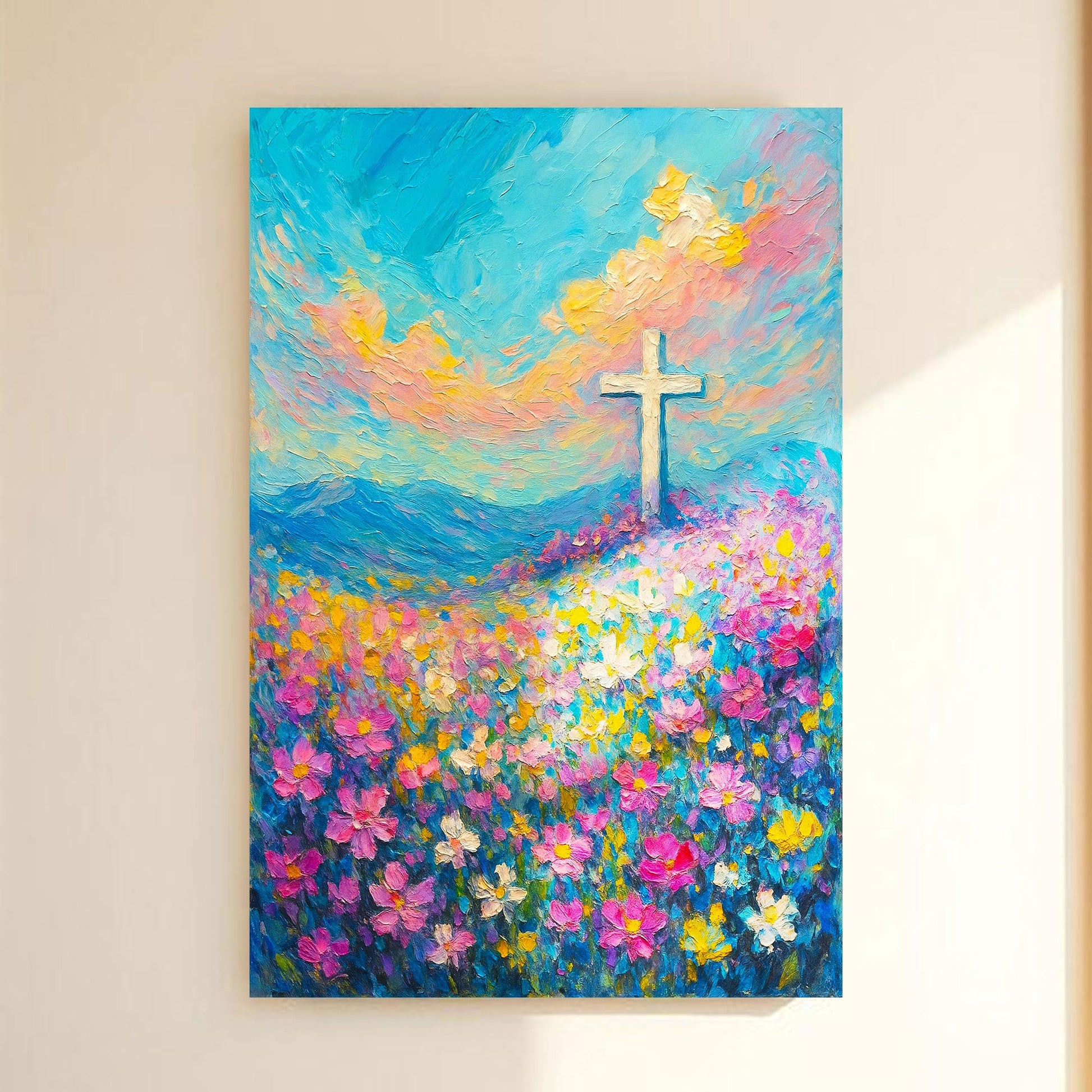 Cross floral field faith canvas wall art III Christian botanical art