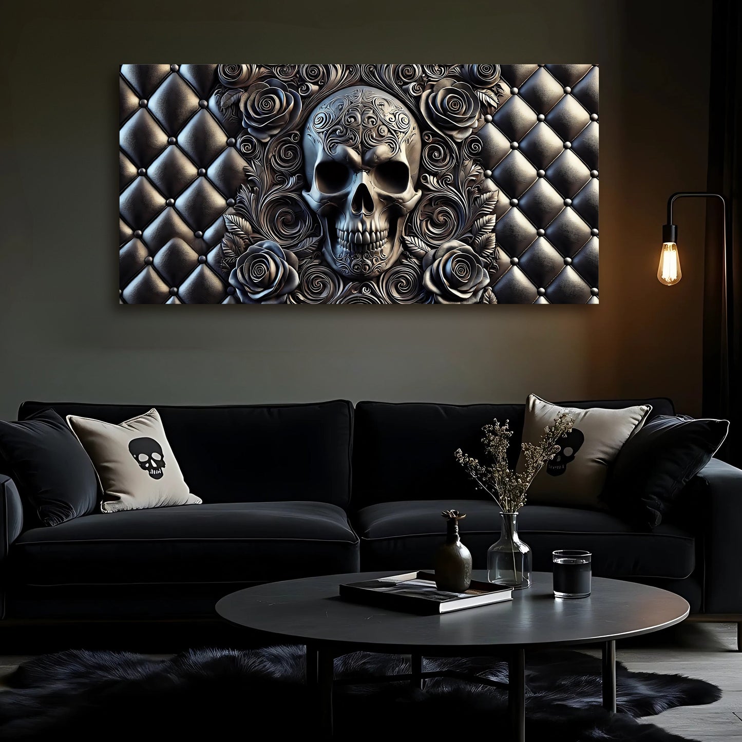 3D rose and skull canvas wall art design four