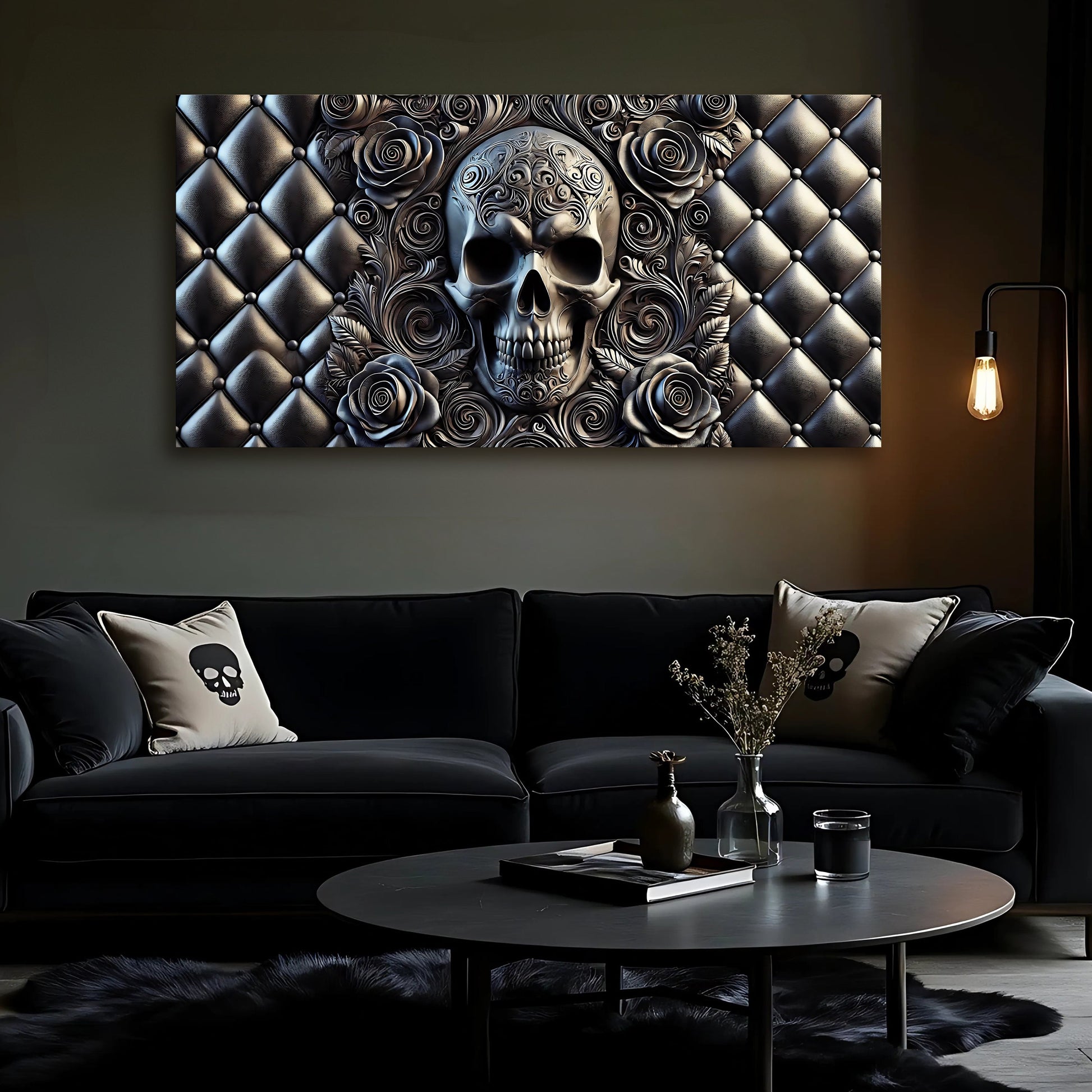 3D rose and skull canvas wall art design four