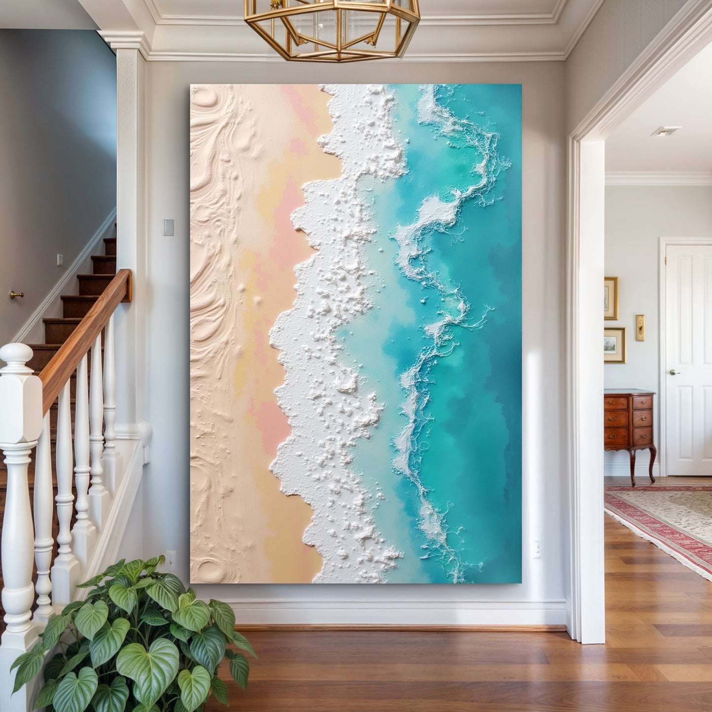 3D minimalist pink and blue ocean canvas wall art