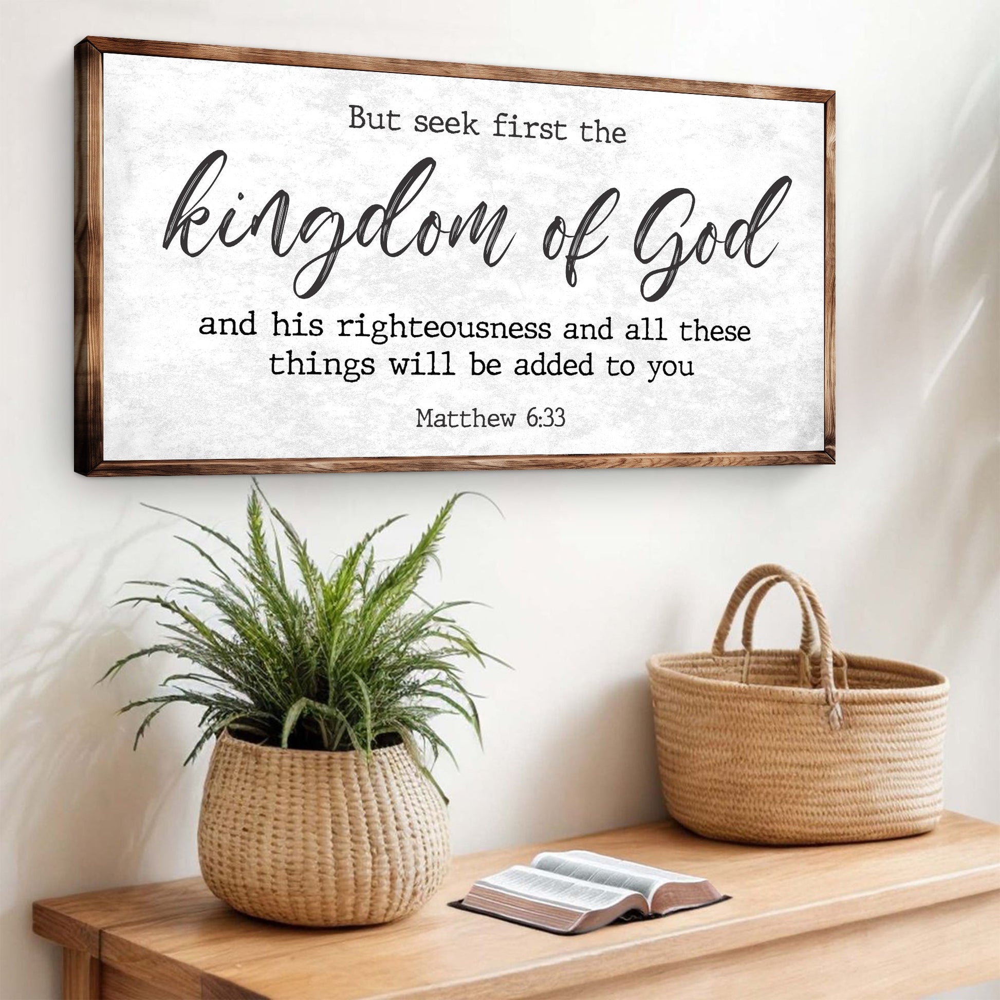 Matthew 6:33 Seek First the Kingdom of God scripture canvas wall art — faith sign