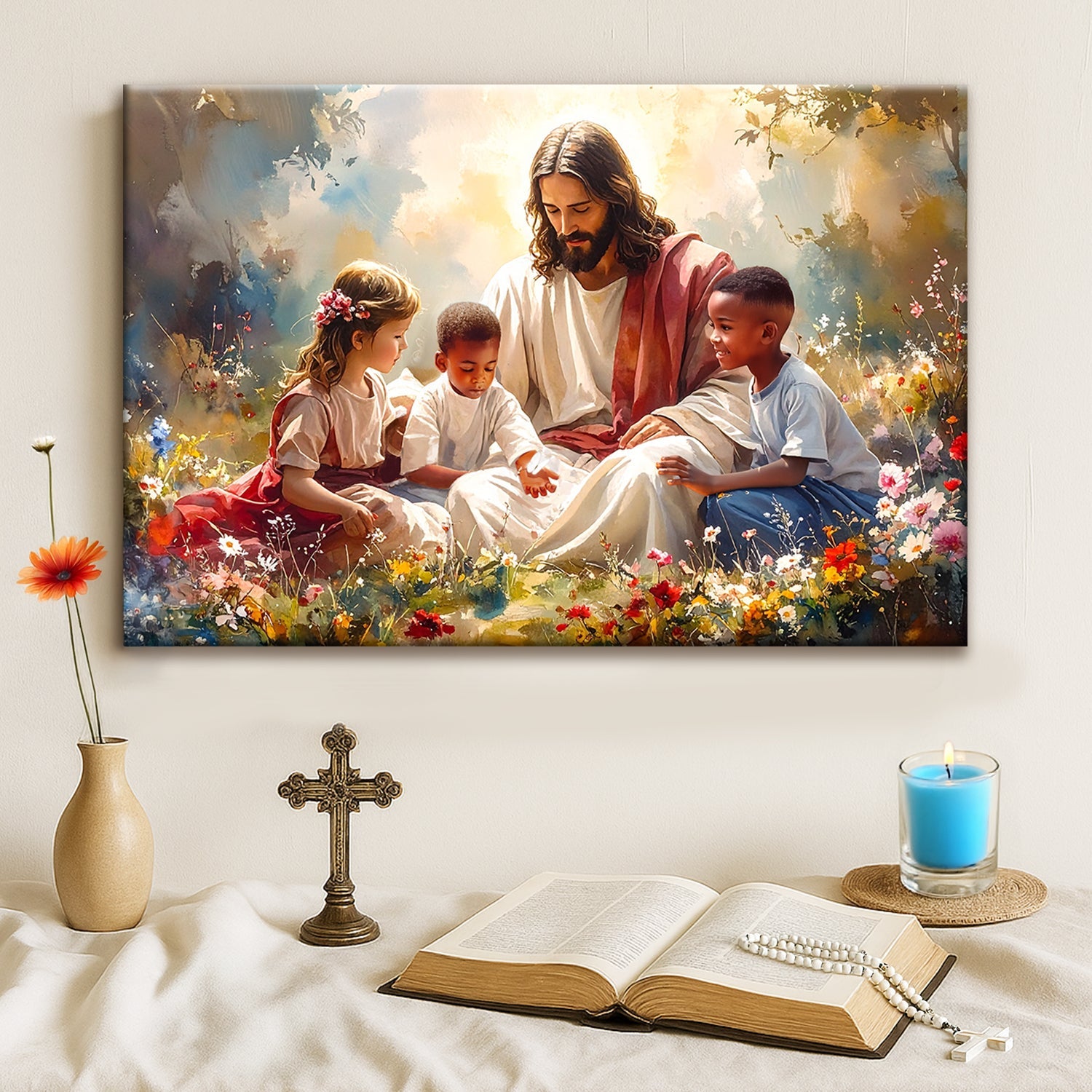 Jesus and children faith canvas print - ready to hang made in USA