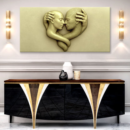 Abstract canvas art of two intertwined figures in flowing lines, romantic modern wall art