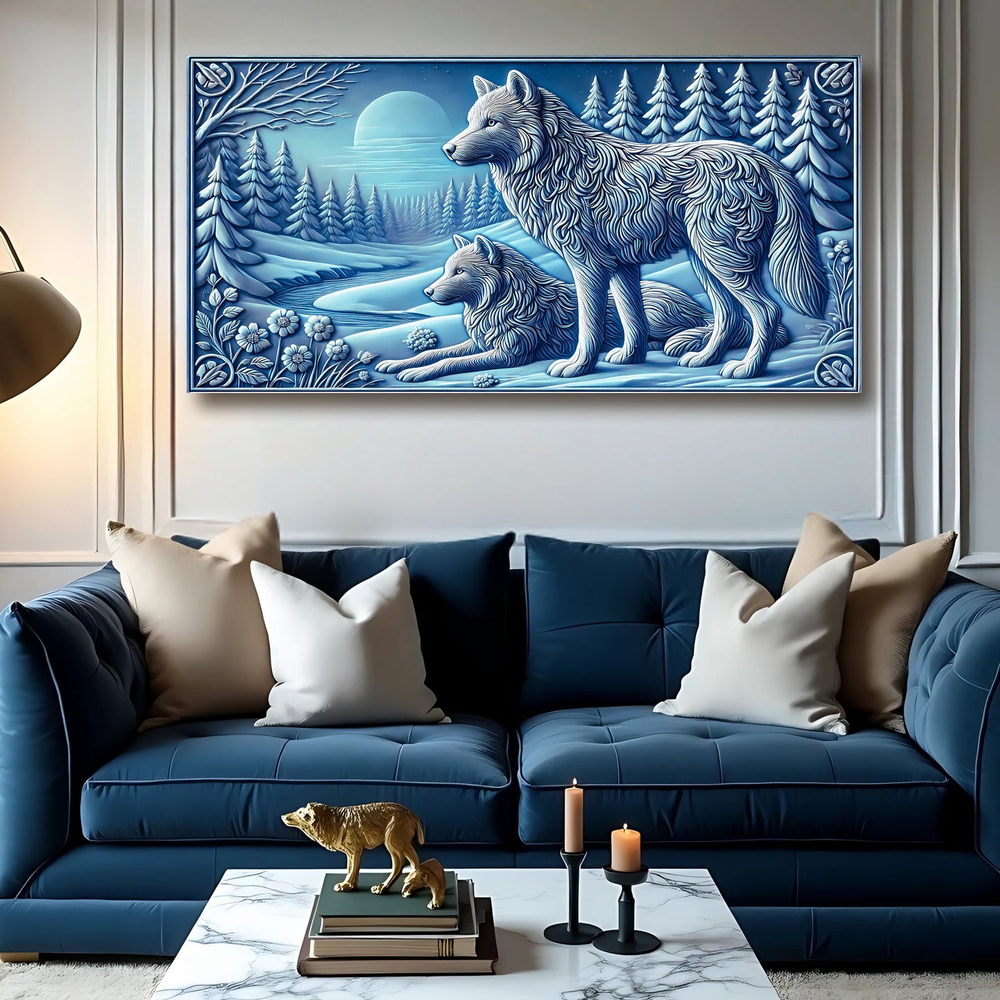 3D wolves wall art decor with bold layered design