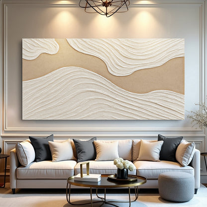 Minimalist abstract line canvas wall art in neutral tones, ready to hang