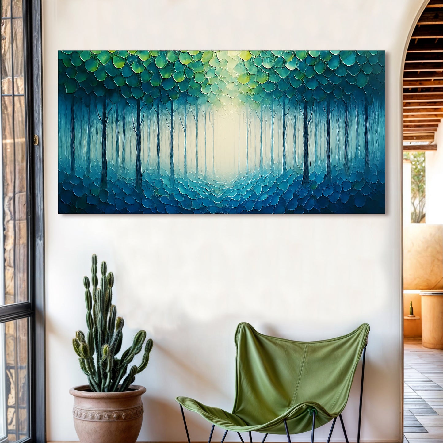 Forest Whispers impasto canvas wall art with textured forest scene, gallery-wrapped