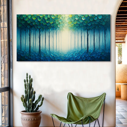 Forest Whispers impasto canvas wall art with textured forest scene, gallery-wrapped